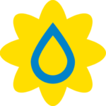 Blue and yellow water droplet favicon.